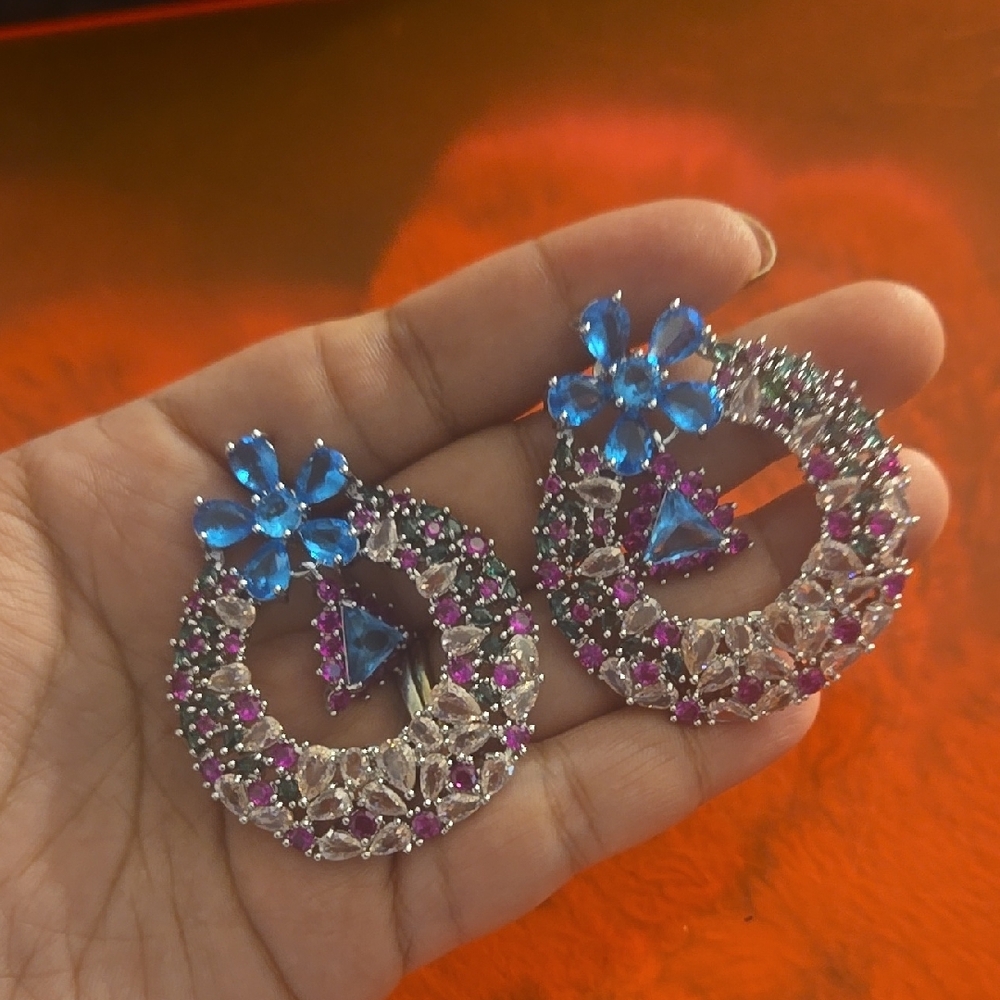 Elegant Blue and Pink Gemstone Earrings